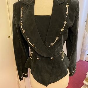 Dark Gray Velvet/Suede Jacket, Rhinestone Accents